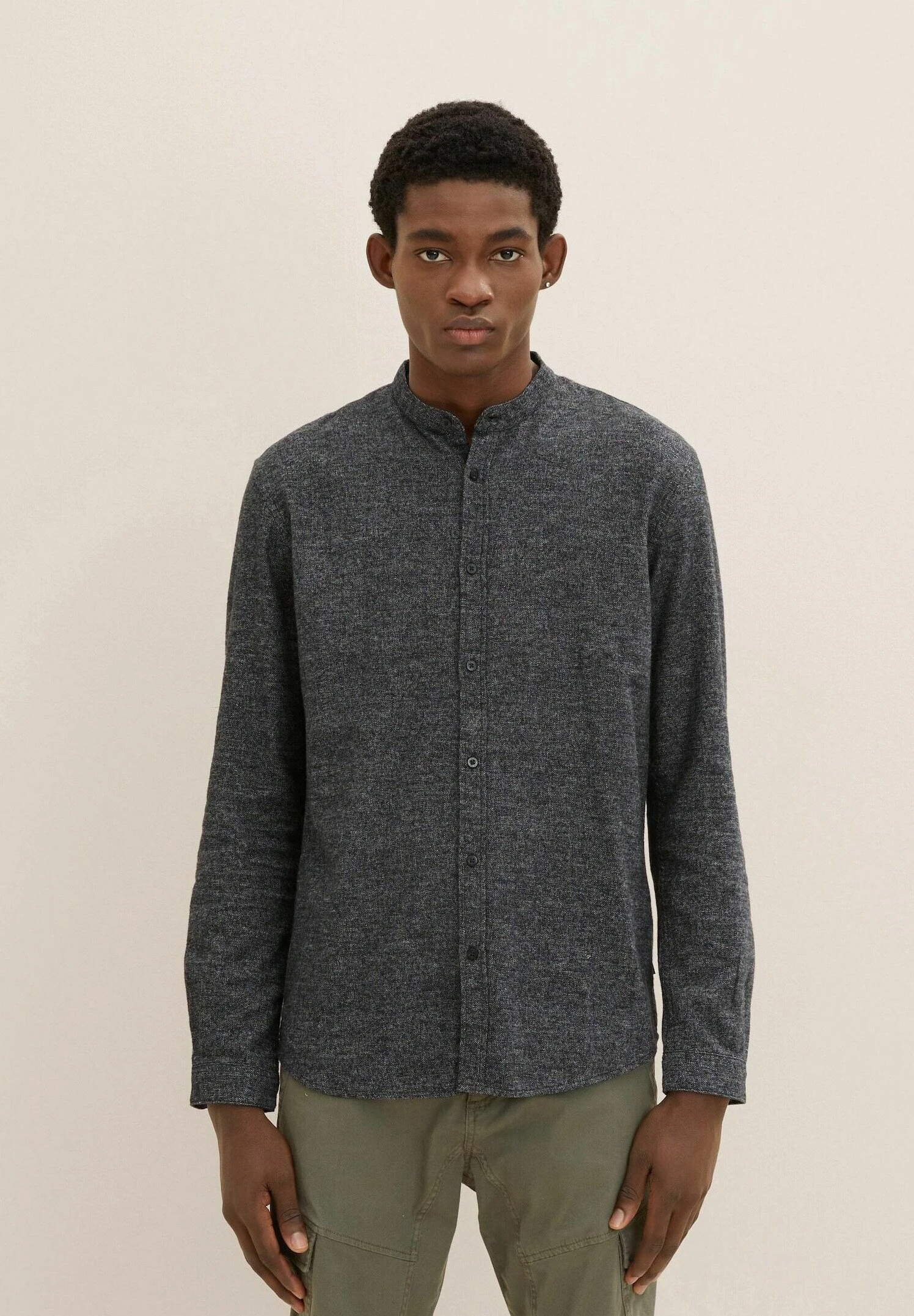 TOM TAILOR Denim Overhemd - Black/Off White Structure 3 TOM TAILOR Denim Overhemd - Black/Off White Structure