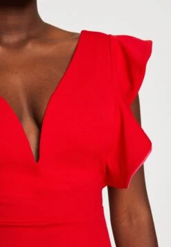 Wal G V Neck Ruffle Sleeve Midi Dress - Jerseyjurk - Red/Fushia -Beste Kleding Winkel 4236d293106d457b9ca079690e2cb211