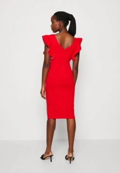 Wal G V Neck Ruffle Sleeve Midi Dress - Jerseyjurk - Red/Fushia -Beste Kleding Winkel 42818d2afbc6404dae02c557ea3d45b7