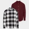 Pier One 2 Pack - Overhemd - Bordeaux/Black/White -Beste Kleding Winkel 47bc399cc02b417facf0eebd460437ff