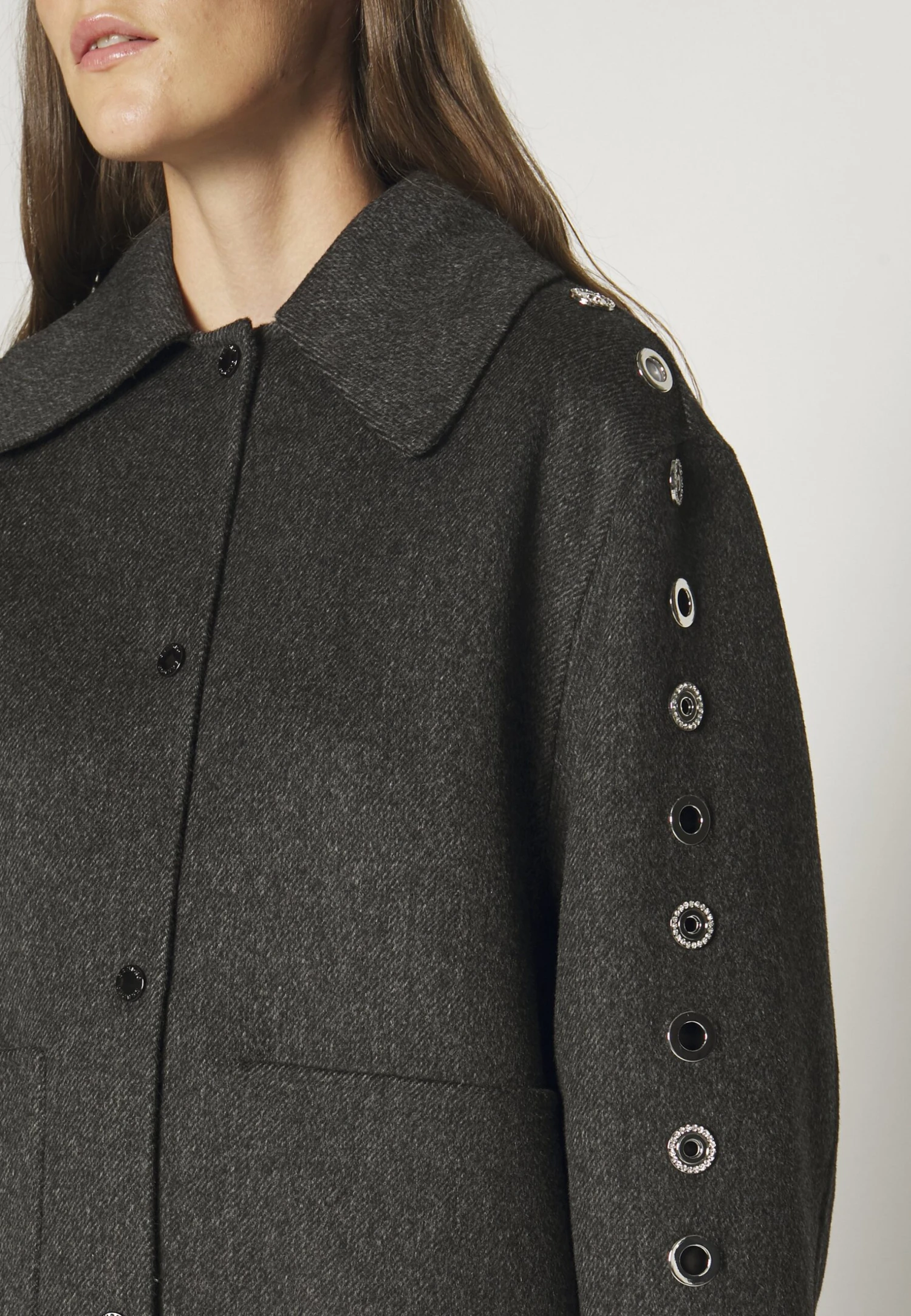 Sandro Oversize Double Face Coat With Eyelet - Halflange Jas - Gris Foncé 9 Sandro Oversize Double Face Coat With Eyelet - Halflange Jas - Gris Foncé - Afbeelding 7