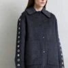 Sandro Oversize Double Face Coat With Eyelet - Halflange Jas - Gris Foncé -Beste Kleding Winkel 597b611ff39a4df79c758b39758dae32