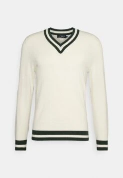 Hackett London Contrast Trim V Neck - Vest - Ecru/Green -Beste Kleding Winkel 96591502fd174943a30ecf07a9160992