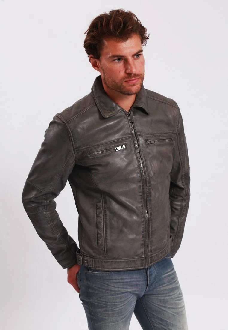 Lee Cooper Leather Jacket With Collar Shirt - 2 Split Side Pockets - - Leren Jas - Vintage Grey 3 Lee Cooper Leather Jacket With Collar Shirt - 2 Split Side Pockets - - Leren Jas - Vintage Grey