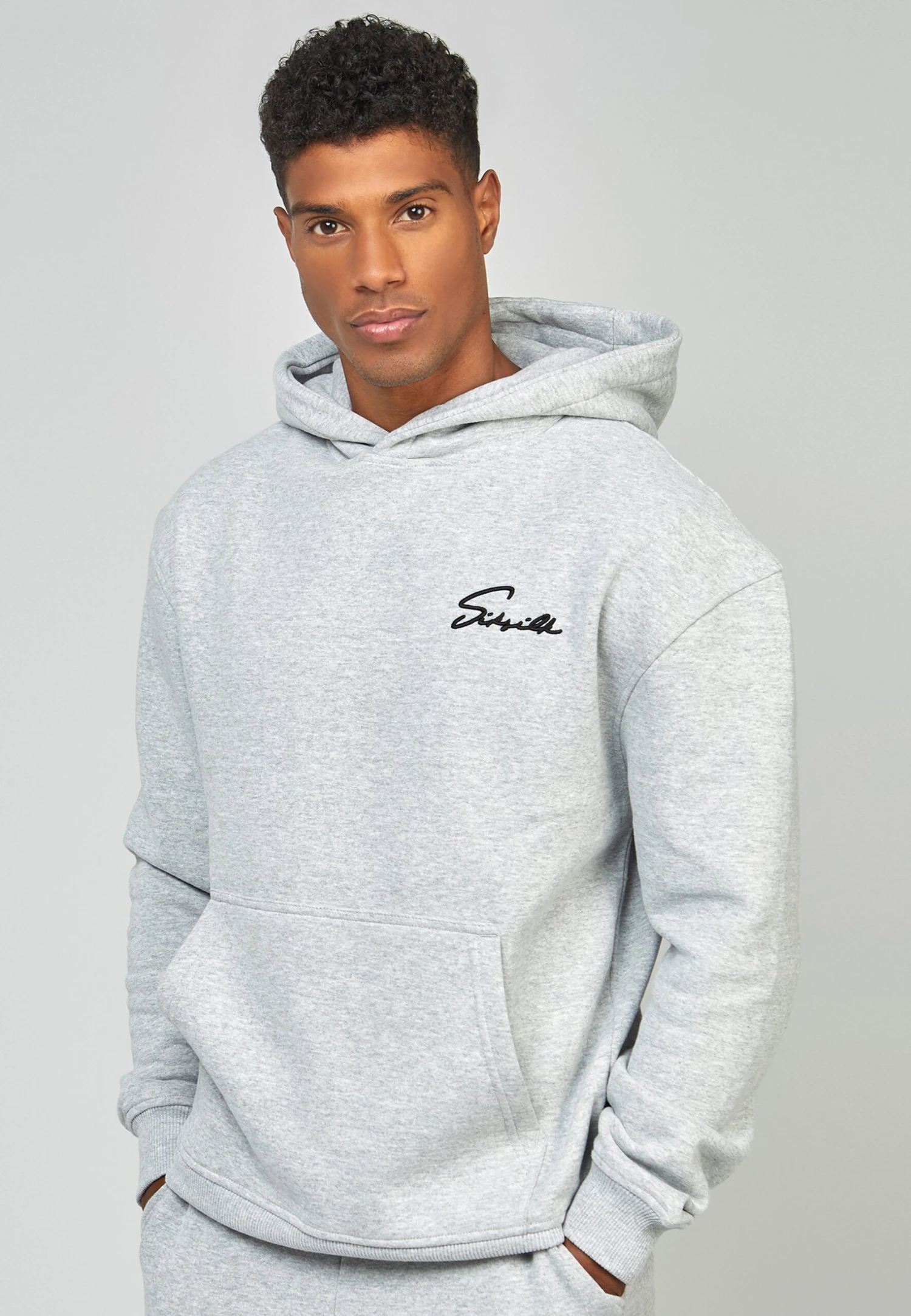 SikSilk Script Embroidery- Hoodie - Grey Marl 3 SikSilk Script Embroidery- Hoodie - Grey Marl