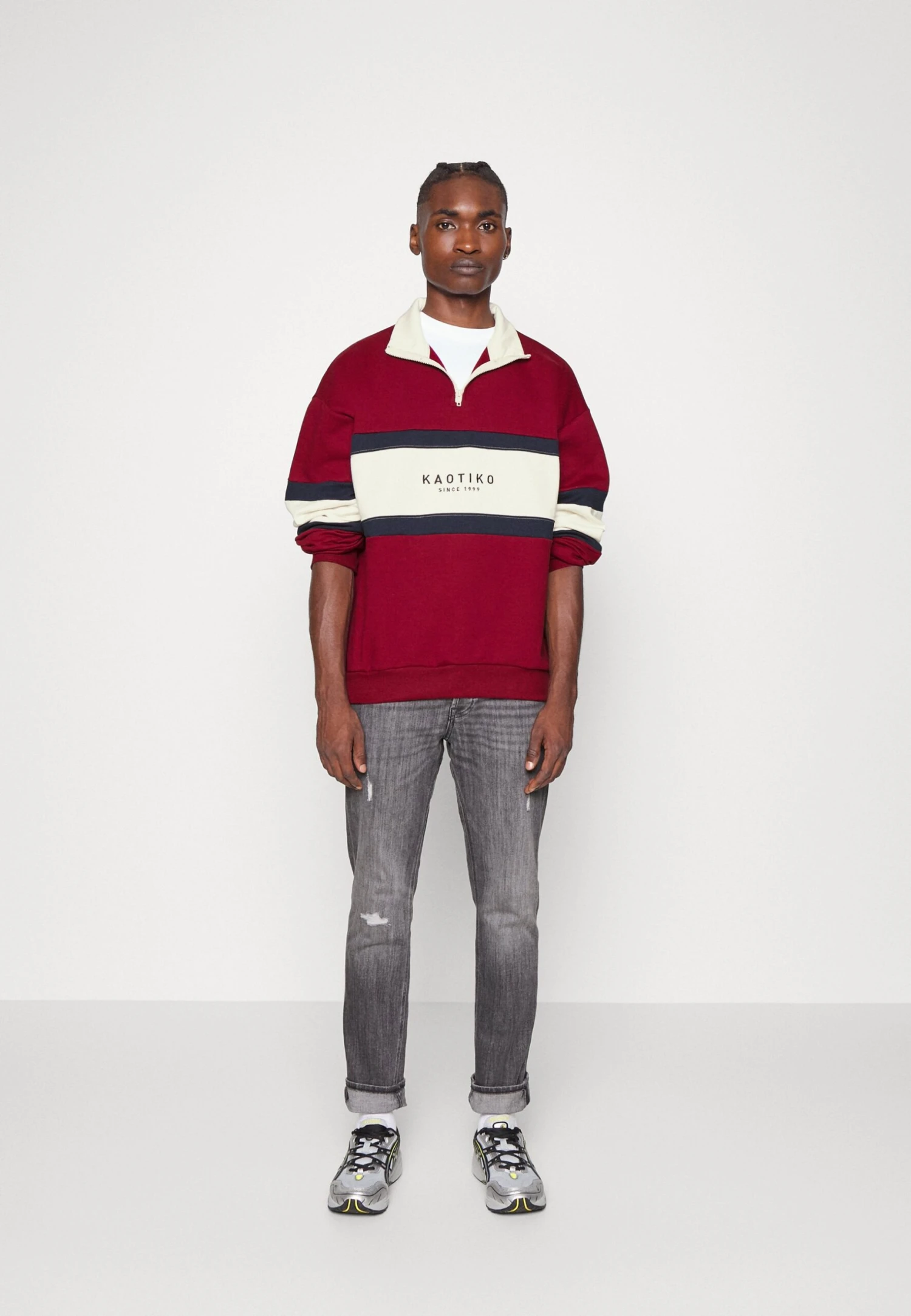 Kaotiko Crew Berwin Unisex - Sweater - Burgundy/Navy/Ivory 4 Kaotiko Crew Berwin Unisex - Sweater - Burgundy/Navy/Ivory - Afbeelding 2