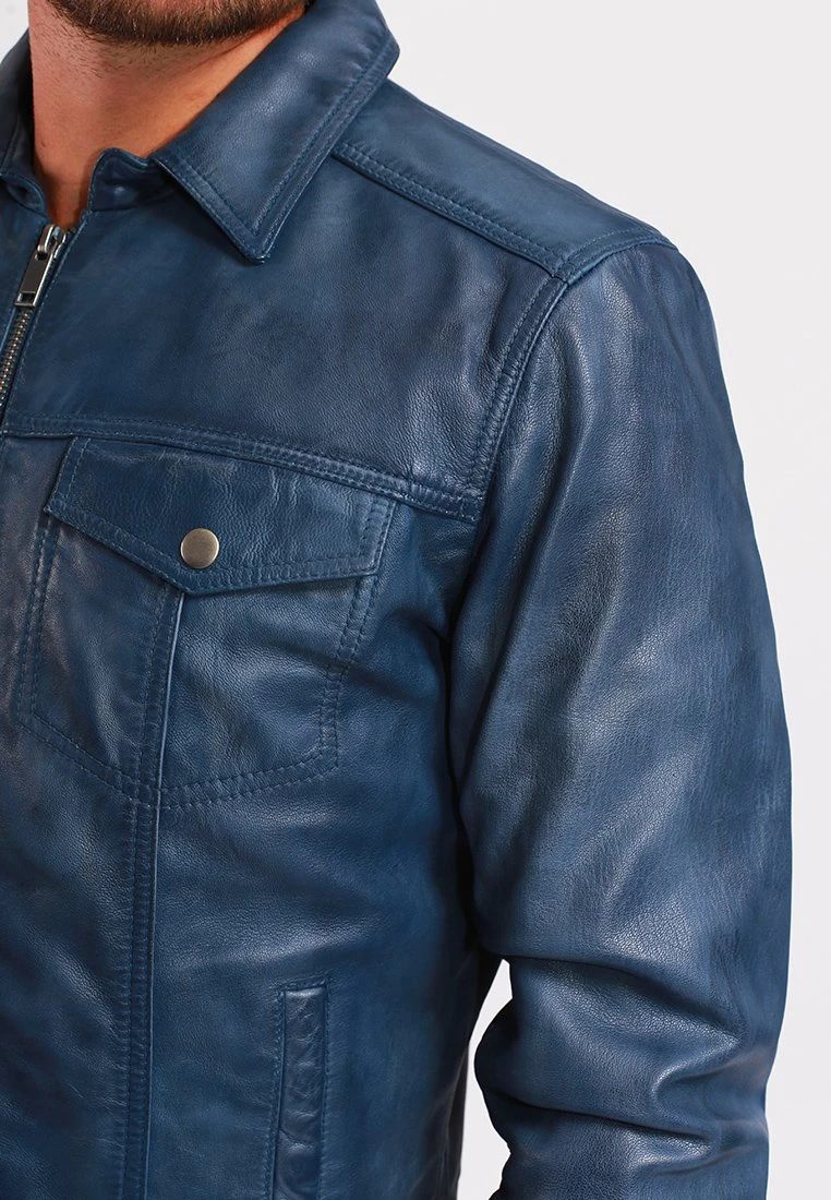 Lee Cooper Leren Jas - Vintage Blue 6 Lee Cooper Leren Jas - Vintage Blue - Afbeelding 4