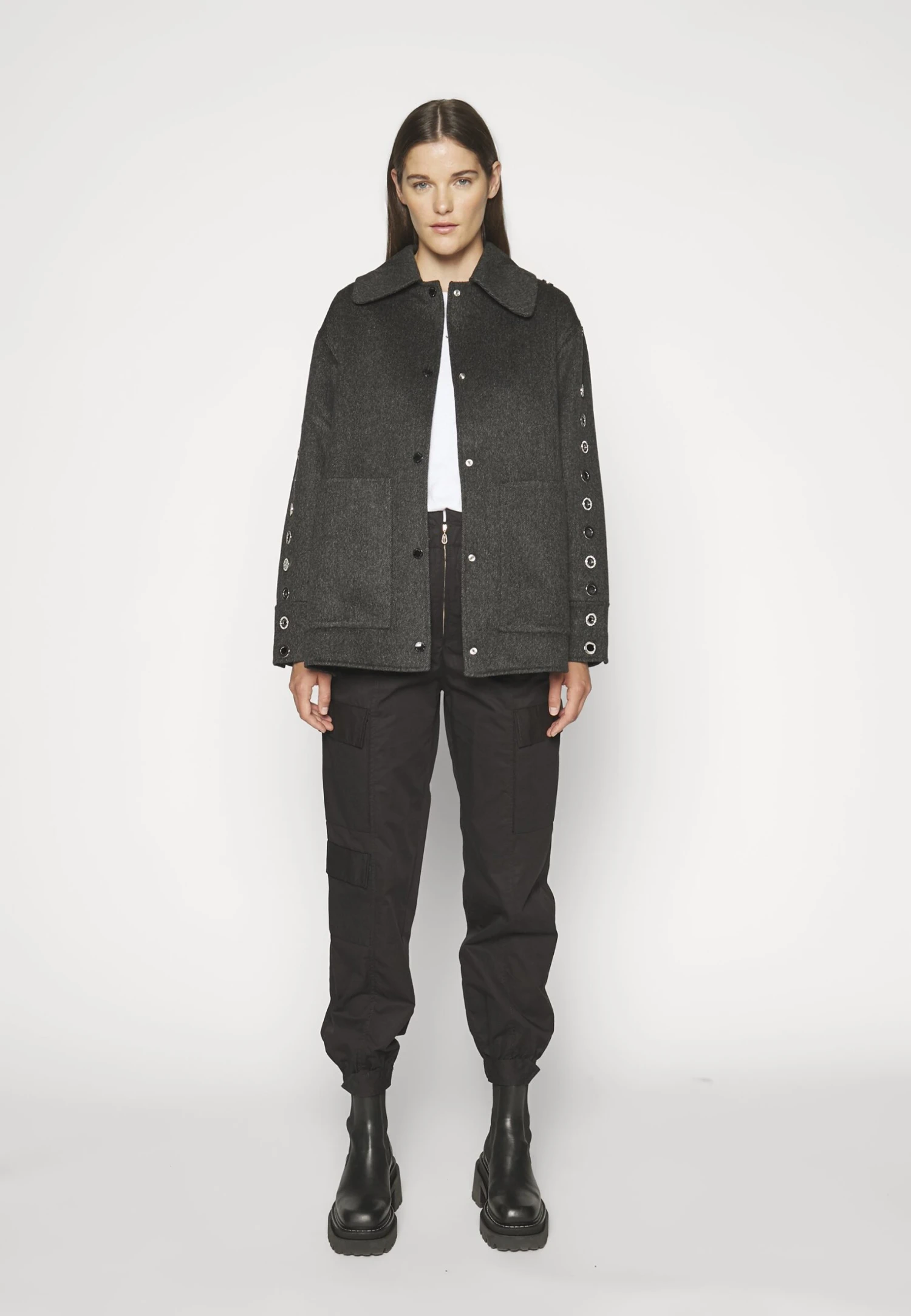 Sandro Oversize Double Face Coat With Eyelet - Halflange Jas - Gris Foncé 7 Sandro Oversize Double Face Coat With Eyelet - Halflange Jas - Gris Foncé - Afbeelding 5